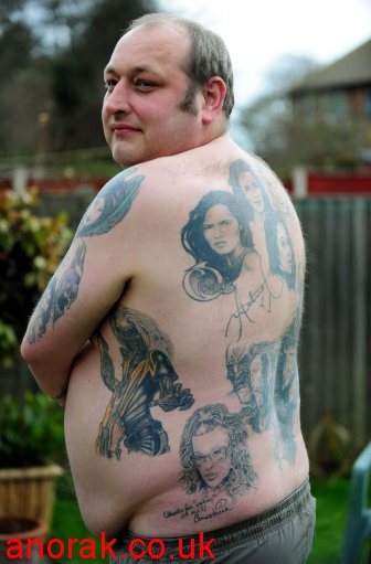 Steve Porter shows signed tattoos of singer Anastascia (bottom) and Irish 