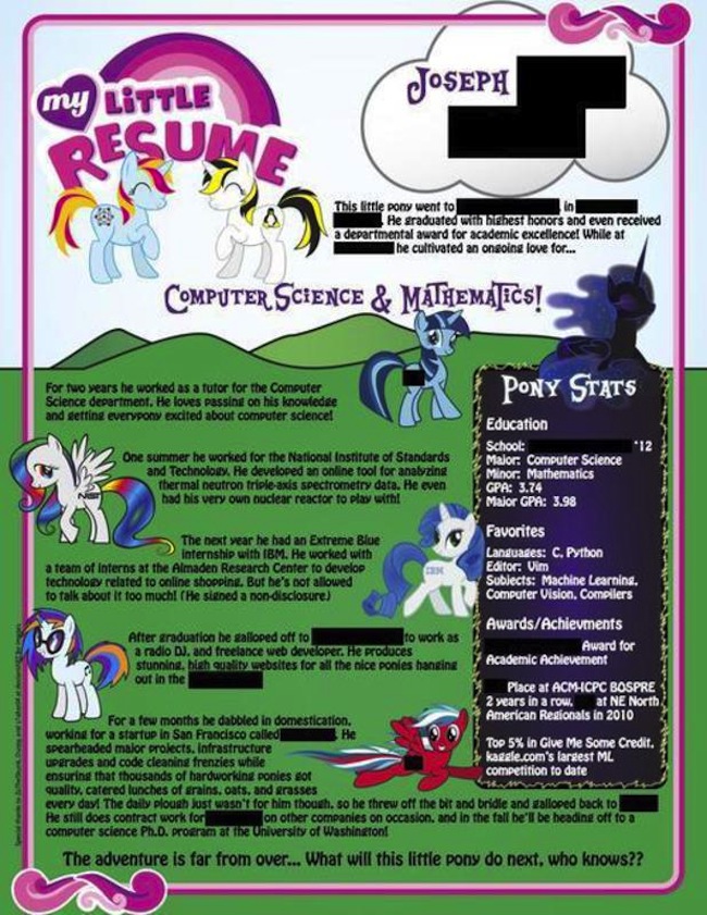 my little resume All hail the My Little Pony CV!