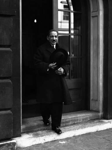 For the first time since the conference on Palestine Began in London, members of the Arab and Jewish delegations met together on February 23, to discusses the problems confronting them. The meeting was informal and was a last endeavour to save the conference from breakdown. Ali Maher Pasha, chief of the Egyptian delegates to the conference, leaving St. James’s Palace in London on Feb. 23, 1939, after the first meeting of the Jews and Arabs. (AP Photo)