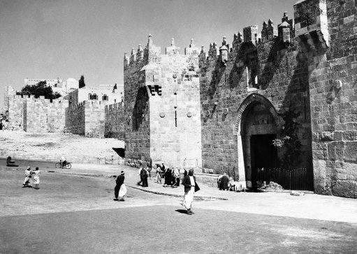 Palestine has been the scene of much death and destruction during the past two years, consequent on the conflict between Arab and Jew, and Jerusalem the holy has not escaped from scenes of violence. The famous Damascus gate of Jerusalem, scene of many incidents that have affected the history of Jerusalem and Palestine in an undated photo. This leads from the new city to the old quarter and is regarded by both factions as of strategic importance. 