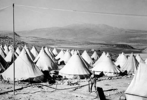 Tent colony of American-Jewish settlers near Jerusalem, Palestine, Israel on August 23, 1938. It is under constant guard during present troubles. 