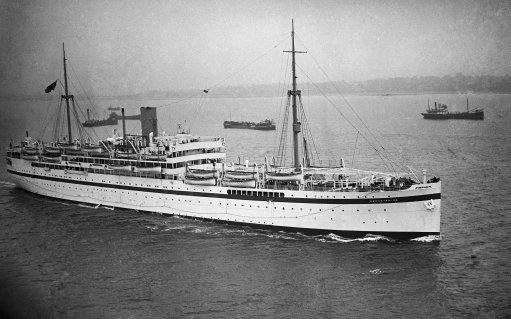 The troopship Dorsetshire, with members of the Royal Northumberland Fusiliers, Royal Irish Fusiliers and Royal Engineers regiments on noard, sails from Southampton, England, on Sept. 12, 1936, enroute to Palestine, where the troops will reinforce the existing force out there. 