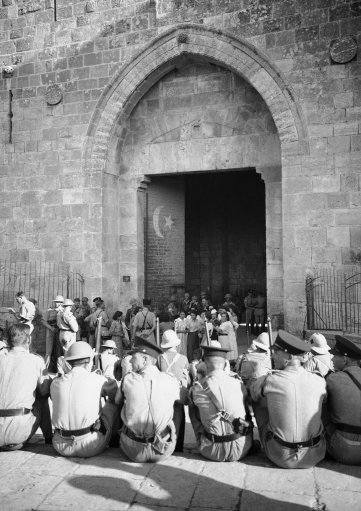 British soldiers resting at the Damascus Gate in the Holy City November 1938.