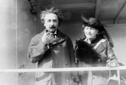 Professor Albert Einstein and his wife Elsa arrive from Palestine to raise funds for Zionism, April 4, 1921.