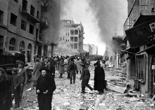 Two trucks exploded on Ben Yehuda Street, in the heart of the Jewish business district of Jerusalem, Feb. 2, 1948, killing 27 people and injuring more than 100 others.