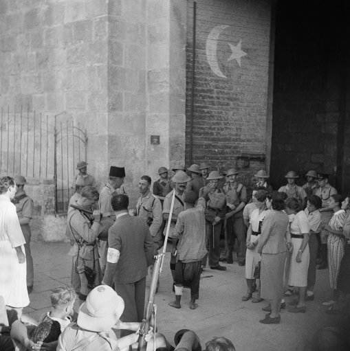 Police post built under a Muslim mosque to prevent Arab sniping in Israel on Nov. 4, 1938. (AP Photo)