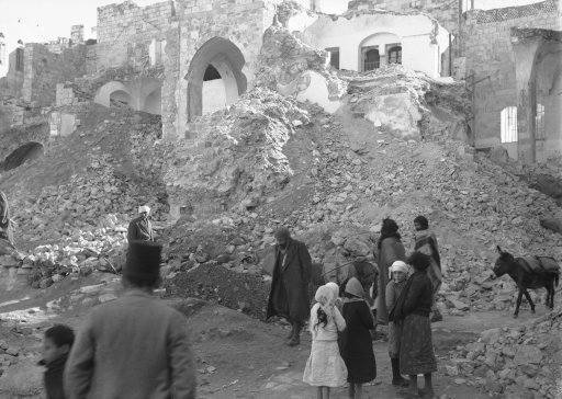 Funds are being raised in Nablus to rebuild the structures demolished by British troops during the Arab Reign of terror. The ruins of a building in Nablus which the British Blew up because it was used by Arab snipers on Jan. 12, 1937. 