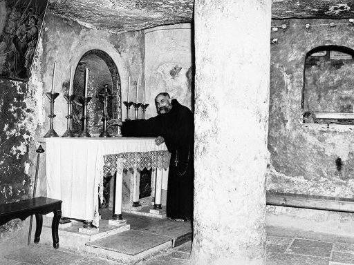 Brother Camillus Liska, Sacristan at the Grotto of St. Jerome in Jerusalem, Israel on Nov. 28, 1945.