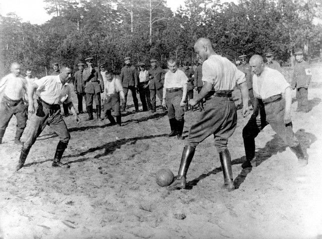 German troops playing football behind the lines