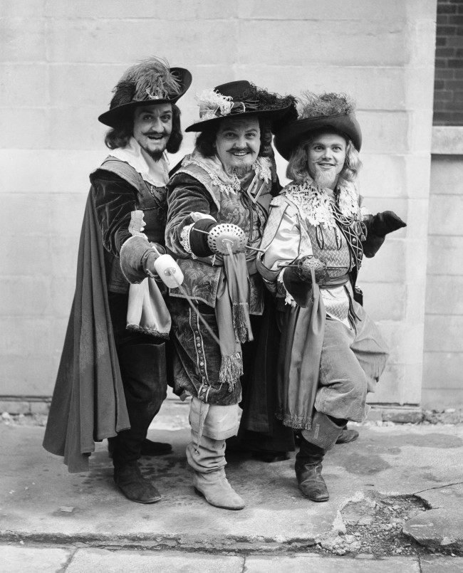 Left to right; Roger Delgado (Athos), Paul Whitsun-Jones (Porthos) and Paul Hansard (Aramis) in The Three Musketeers. 