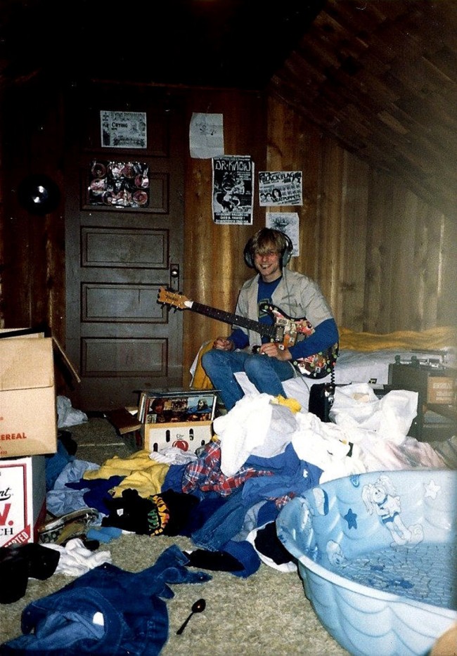 A young Kurt Cobain plays guitar in his childhood home in Aberdeen, Washington, USA. Cobain's mother, Wendy O'Connor, is putting the 1.5-story Aberdeen bungalow, which is assessed at less than $67,000, on the market for $500,000. But she would also be happy entering into a partnership with anyone who wants to turn it into a museum.