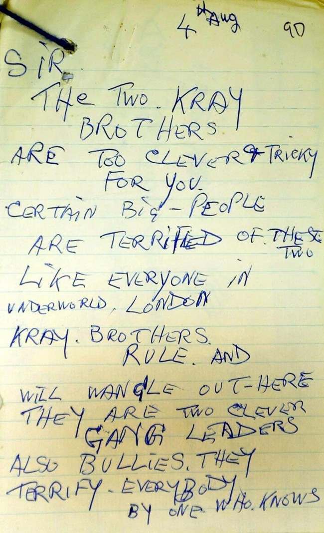 An anonymous letter sent to Scotland Yard about the Krays. One of many. Kirsty Wigglesworth/PA Archive/Press Association Images