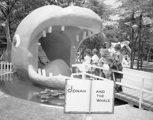Inquisitive kids get a visual Bible lesson at Storyland in Neptune, New Jersey, July 1, 1955.