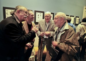 Mad Magazine cartoonist Sergio Aragones, left, Jack Davis and Al Jaffee, right, speak with Savannah College of Art and Design professor John Larison, second from the left, during an event hosted by SCAD and the National Cartoonists Society, Friday, Oct. 11, 2011 in Savannah, Ga.