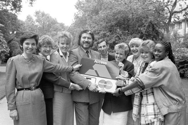 BBC Radio One DJ Dave Lee Travis poses with the finalists in the Access Assistant of the Year competition. (l-r) Elizabeth Stead, Margaret Watts, Emily Parker, Angus Mackenzie, Lynn Bannard, Dorothy McGall, Alice Clarke and Tina Bangs. Date: 15/06/1987 