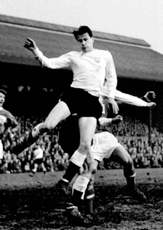 Seen here leaping for the ball is Bobby Robson, wing-half or inside-forward with Fulham.