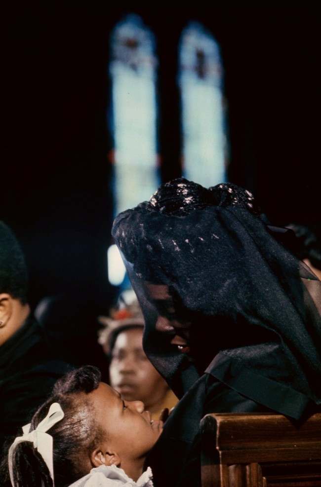 Coretta Scott King is shown with her daughter, Bernice, during the funeral of her husband, civil rights leader Dr. Martin Luther King Jr., at the Ebenezer Baptist Church in Atlanta, Ga., April 9, 1968.
