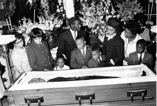 Coretta Scott King, and her four children view the body of her husband, slain civil rights activist leader Dr. Martin Luther King Jr., in Atlanta, Ga., on April 7, 1968. The children are, from left, Yolanda, 12, Bernice, 5, Martin III, 11, and Dexter 7. The civil rights leader was standing on the balcony of the Lorraine Motel when he was killed by a rifle bullet on April 4, 1968. James Earl Ray pleaded guilty to the killing and was sentenced to 99 years in prison. He died in prison in 1998. 