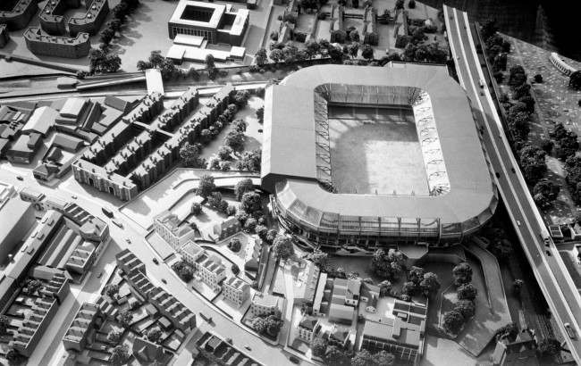 An architect's model of the proposed development of Stamford Bridge Ref #: PA.2946602  Date: 04/06/1972