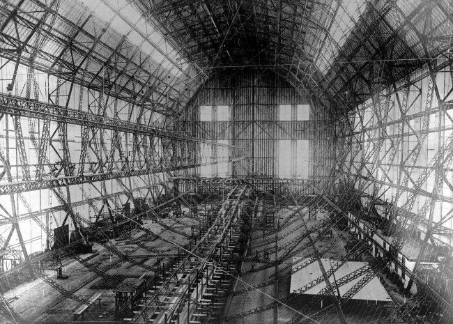 The construction of the largest airship, Z. 127 which was later named Graf Zeppelin, ever built is underway in the giant hanger at Friedrichshafen, Germany, Nov. 23, 1927.