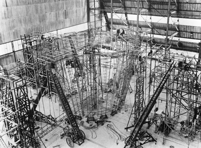 The tail piece under construction of Britain's new R101 airship at the Royal Airship Works at Cardington in Bedfordshire. Date: 17/05/1929