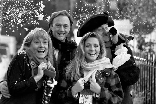Stars in a festive mood today as they prepare to take part in the BBC Radio's line-up for the Christmas season. (L-R) Eastenders actress Wendy Richard makes her debut as a disc jockey standing in for Radio 2's Ken Bruce, Christopher Cazenove and Peter Jeffrey are lead players in classic adventure stories, and Jakki Brambles hosts Radio 1's Breakfast Show with Nikki Campbell (not pictured)