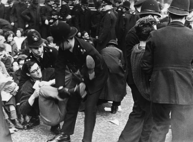 London policemen had to carry these Ban-the-bomb demonstrators to waiting trucks on April 29, 1961, 