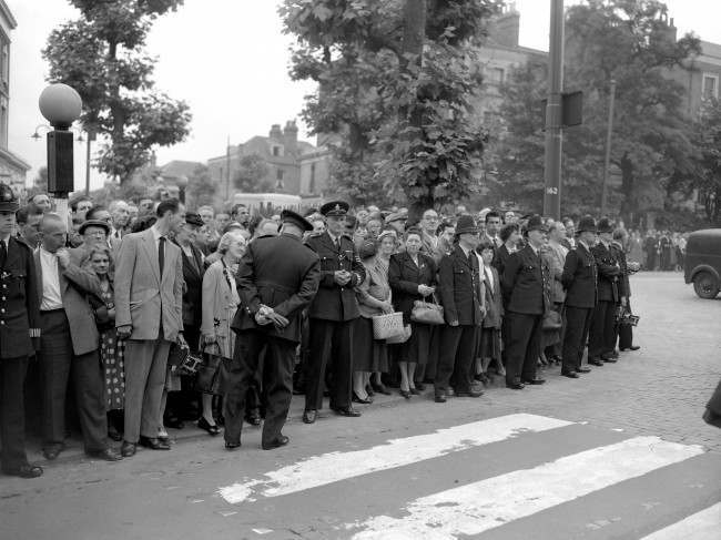 A line of police keeps the crowd from approaching the gates of Holloway Prison in London as Ruth Ellis is executed for the murder of her lover, racing car driver David Blakely. She was the last woman to be hanged in Britain. Date: 13/07/1955