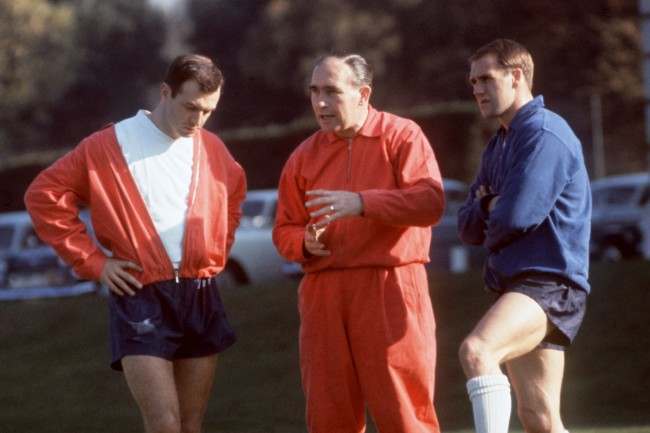 L-R, Jimmy Armfield, Manager Alf Ramsey and Ray Wilson England Training. Soccer%0D%0AJimmy Armfield, Alf %0D%0ARamsey & Ray Wilson %0D%0Aat an England %0D%0ATraining session Date: 22/06/1966