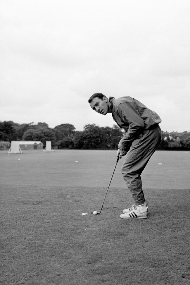 "Will he sink the putt?" and "Will he play in the World Cup Final?" are two questions that Jimmy Greaves poses for his team-mates. Jimmy gives an immediate answer to the first when training with other England men at Roehampton, London. The answer to the second lies with the inscrutable Alf Ramsey. Ref #: PA.1545971  Date: 29/07/1966