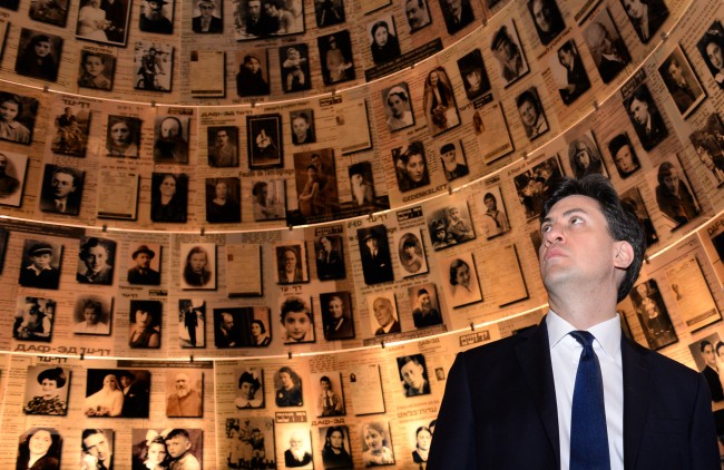 Labour leader Ed Miliband is shown around the Holocaust museum, Yad Vashem in Jerusalem, where he rekindled the eternal flame for the memories of victims of the holocaust and saw the Hall of Names dedicated to those who lost their lives in the holocaust.