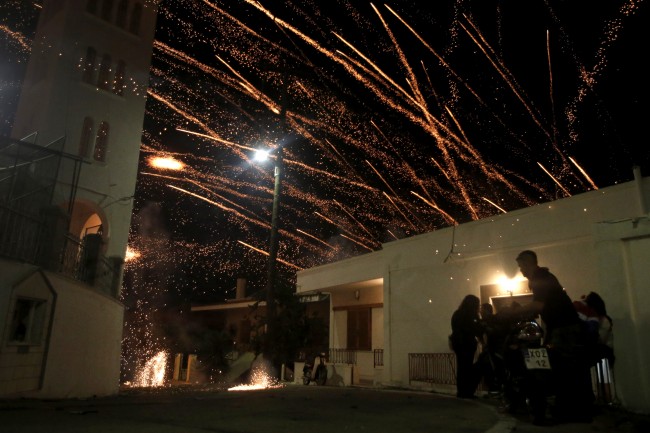 Rockets fly towards the church of Ayios Markos