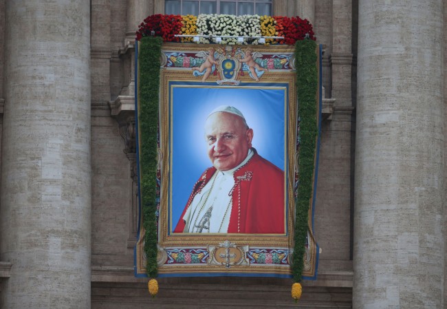 A portrait of Pope John XXIII at St Peter's Basilica in Rome