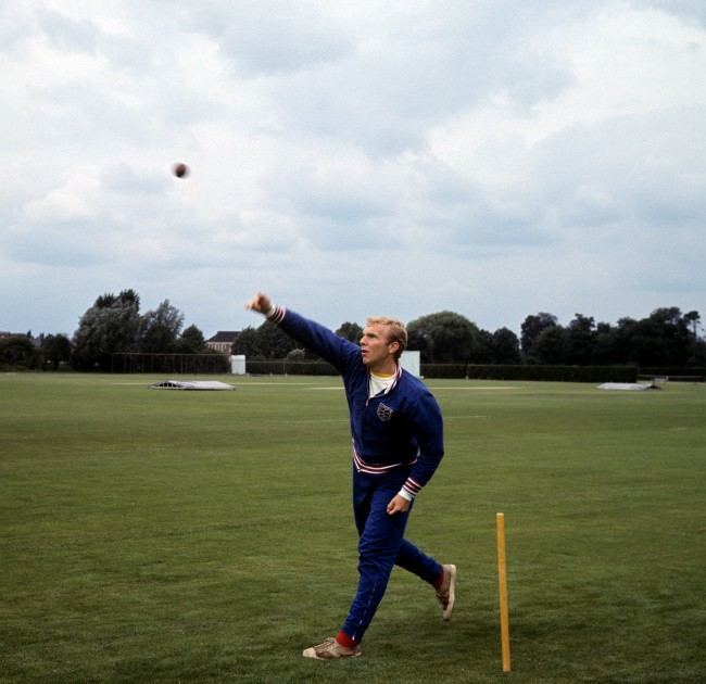 England captain Bobby Moore tries his hand at cricket during a training session at Roehampton Ref #: PA.2219405  Date: 15/07/1966