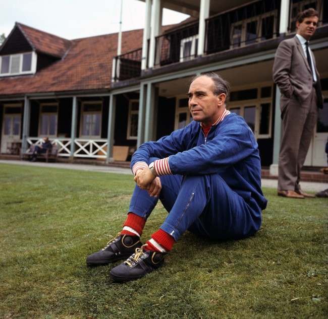 England manager Alf Ramsey contemplates winning the World Cup during a training session at Roehampton Ref #: PA.2219406  Date: 15/07/1966 