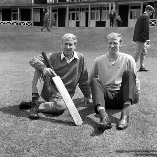 England's Charlton brothers, Bobby (l) and Jack (r), relax after a game of cricket Ref #: PA.2501878  Date: 29/07/1966