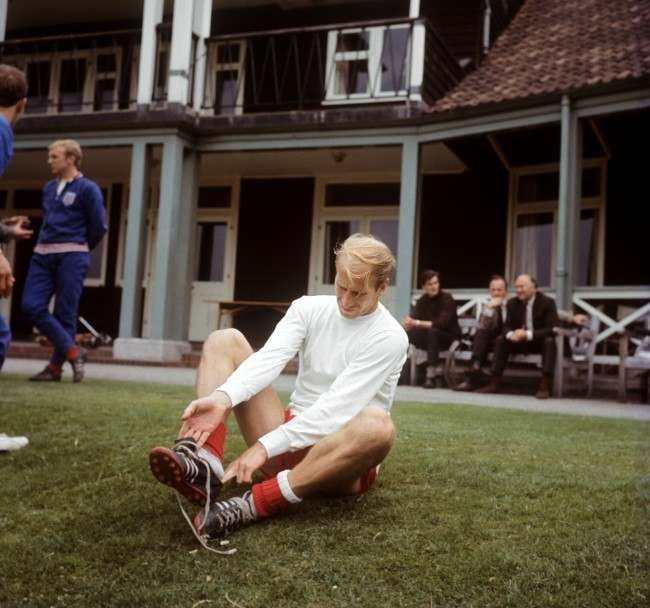England's Bobby Charlton preparing for a World Cup training session at Roehampton, London Archive-900-74 Ref #: PA.5136488  Date: 29/07/1966