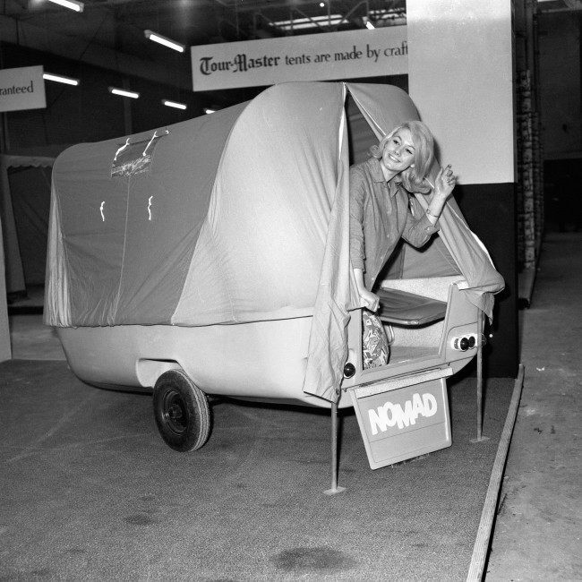 A Nomad Tourmaster tent at the Camping and Outdoor Life Exhibition, Olympia. Ref #: PA.6378536  Date: 08/01/1963