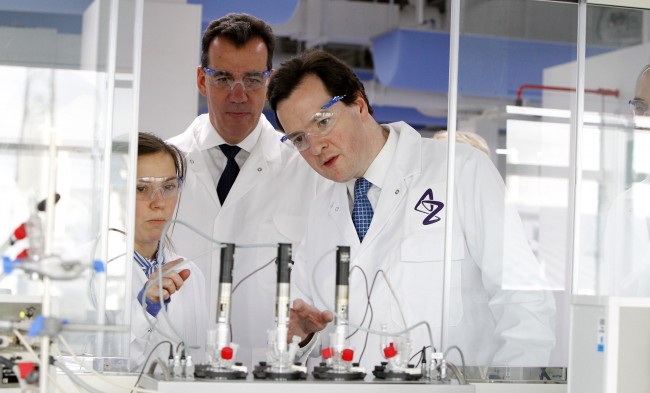 Chancellor George Osborne during a visit to the Macclesfield AstraZeneca site in Cheshire. Picture date: Thursday January 12, 2012.