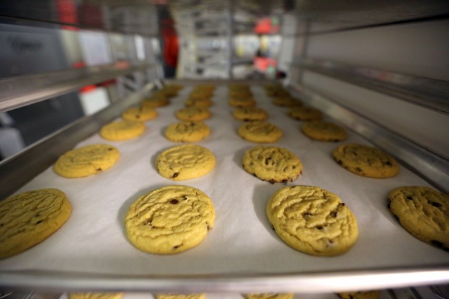 Freshly baked cannabis-infused cookies cool on a rack