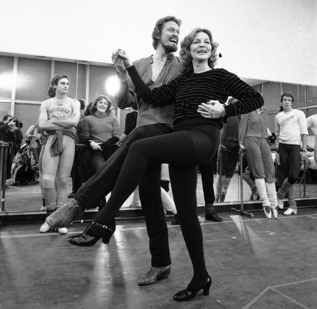 This Jan. 14, 1981 file photo shows actress Lauren Bacall rehearsing with Eivind Harum, for the musical "Woman of the Year," in New York. Bacall, the sultry-voiced actress and Humphrey BogartÂs partner off and on the screen, died Tuesday, Aug. 12, 2014 in New York. She was 89. (AP Photo/Suzanne Vlamis, File)