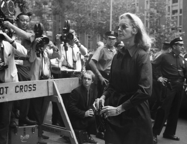 Actress Lauren Bacall is among those attending the funeral services on June 27, 1969 in New York, for entertainer Judy Garland. A private funeral service was held after 21,000 persons had filed past her casket. (AP Photo)