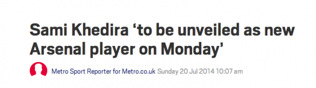 The Metro says Khedira joined Arsenal in July