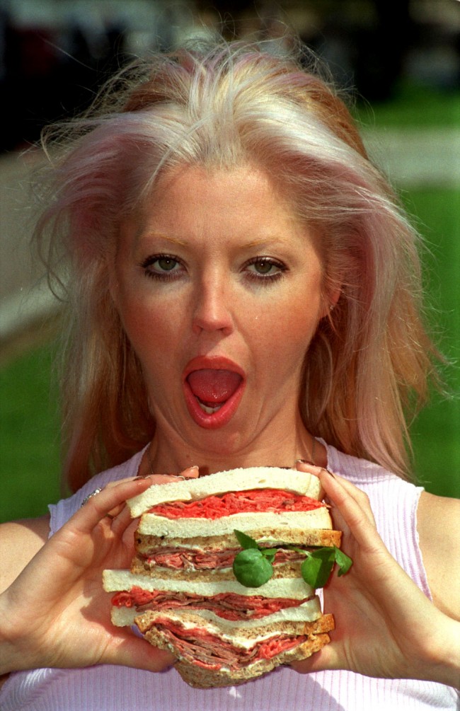 PA NEWS PHOTO 10/5/98 THE "IT GIRL" TAMARA BECKWITH DURING A PHOTOCALL IN LONDON TO LAUNCH THE FIRST BRITISH SANDWICH WEEK WHICH STARTS FROM 11 - 16 MAY 05/06/03 : Bread as hard as toast, 'plastic' tasting cheese and 'sloppy' tuna are among the comments about shop-bought sandwiches in a report published. Other criticisms included 'front-filled' sandwiches made to look fuller than they are and 'overcomplicated' flavour combinations.  Ref #: PA.1093860  Date: 10/05/1998 