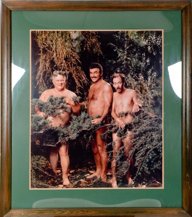 Estimate: $200 - $300 Starting: $100 A color photograph of Burt Reynolds, Charles Durning and Michael Jeter taken on the set of Evening Shade (CBS, 1990-1994) from a 1991 episode. Matted and framed; not examined out of frame.