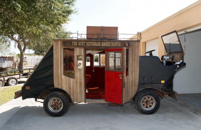  Starting: $5,000 A custom-built motorized stagecoach, built in 1979 on an International Harvester Scout frame with a 345 V8 engine and four-wheel drive, seats up to 10 people. This stagecoach was used for Burt Reynolds' wedding to Loni Anderson. The interior was custom-designed by Dolly Parton. It is marked "The Burt Reynolds Horse Ranch" and has the "BR" monogram in multiple places. Vehicle identification number J0062JGD30393.