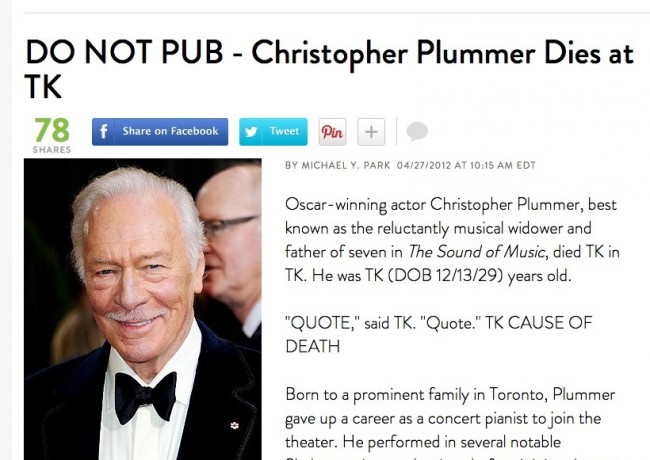 Christopher plummer is dead