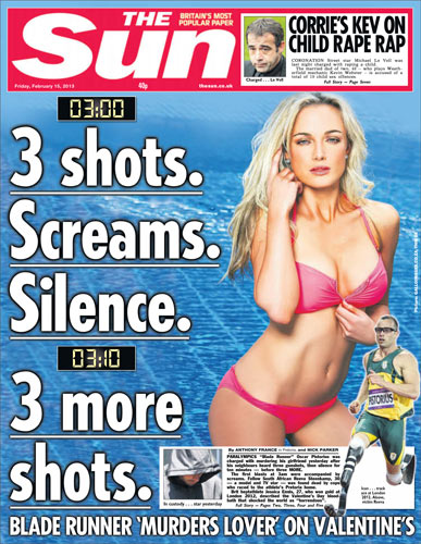 The Sun: Oscar Pistorius front page