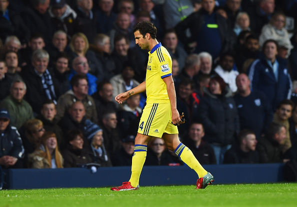 WEST BROMWICH, ENGLAND - MAY 18:  Cesc Fabregas of Chelsea leaves the pitch as he is sent off during the Barclays Premier League match between West Bromwich Albion and Chelsea at The Hawthorns on May 18, 2015 in West Bromwich, England.  (Photo by Shaun Botterill/Getty Images)