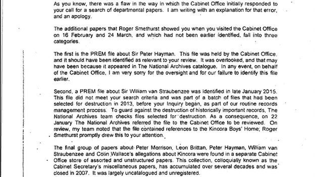 Letter from Richard Heaton to NSPCC head Peter Wanless and Richard Whittam QC, who examined how the Home Office dealt with files alleging child abuse from 1979 to 1999